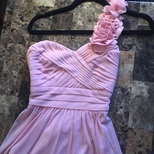 Beautiful one shoulder, light pink dress.
